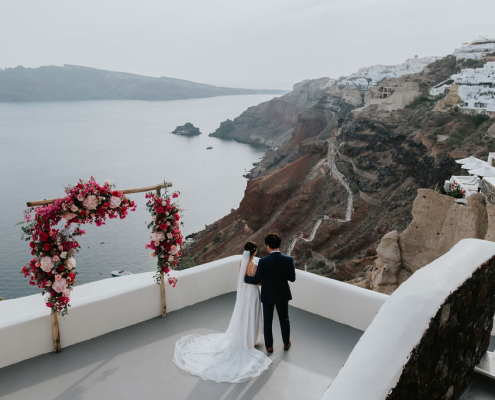 A wedding celebrant in Santorini